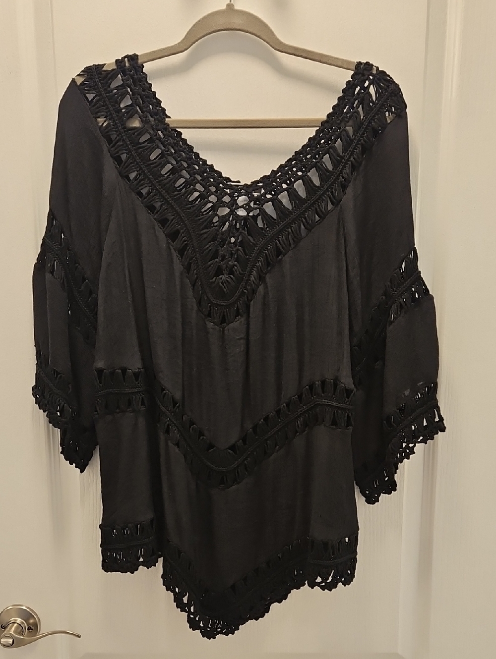 Size 3X.  Black Crochet Trim Boho Tunic Top